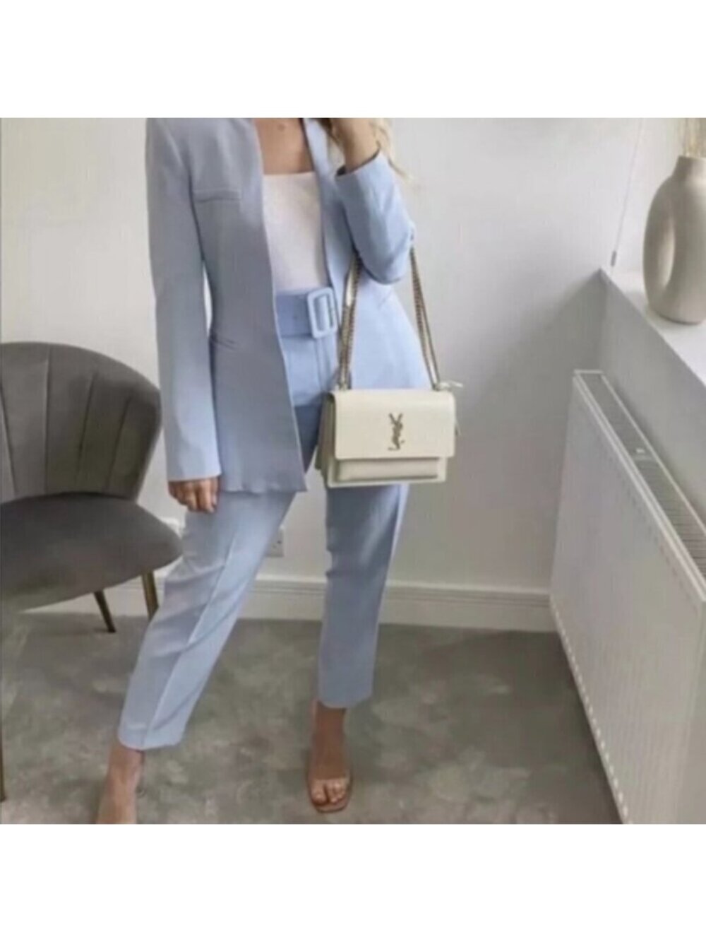 Zara Bloggers Fav Lapelless Fitted Blazer Blue M - Picture 8 of 16